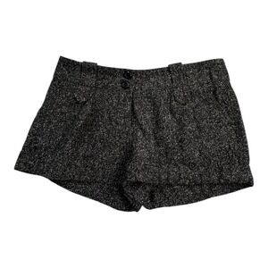 MUST HAVE Sparkly Tweed High Waisted Button Front Shorts Black Silver Size M‎